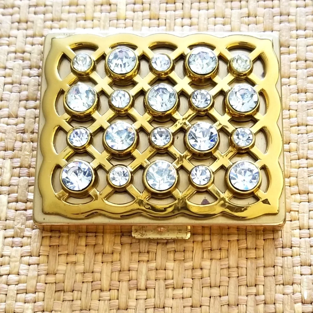 Vintage 50's Gourielli Gold-tone Crystal Embellished Powder Compact